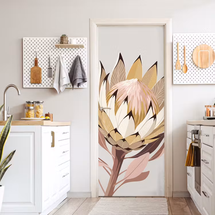 Protea - Bloem - Botanisch - Beige deurposter klein -sfeer5