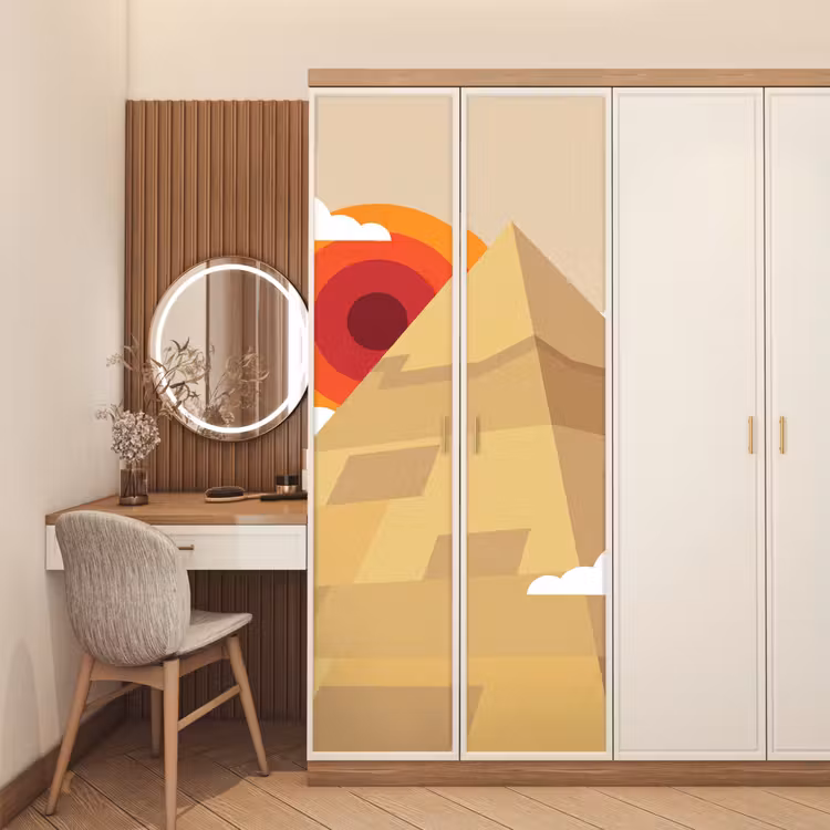 Piramide - Zon - Woestijn - Modern - Oranje deurposter klein -sfeer3