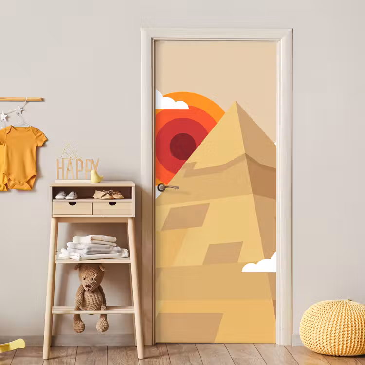 Piramide - Zon - Woestijn - Modern - Oranje deurposter klein -sfeer4