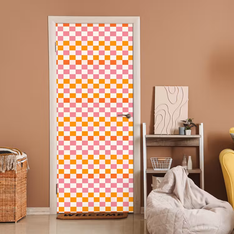 Vierkant - Patroon - Oranje deurposter klein 289 -sfeer1