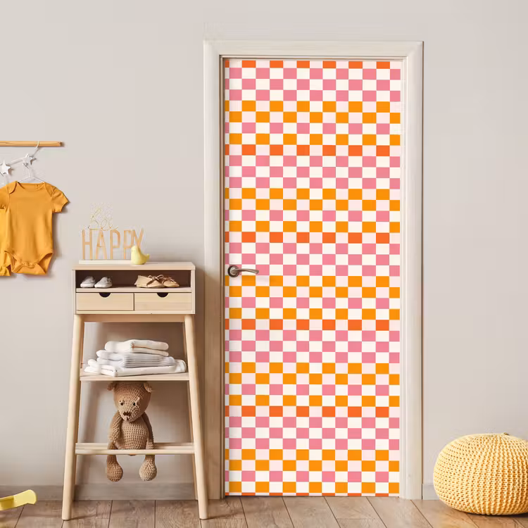 Vierkant - Patroon - Oranje deurposter klein 289 -sfeer4