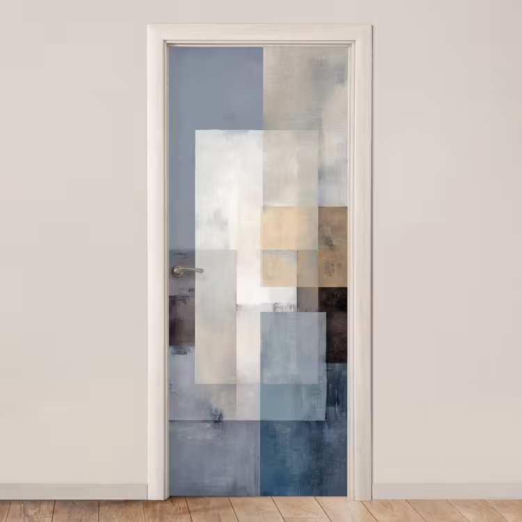 Rechthoeken - Abstract - Blauw deurposter klein -3d_beige