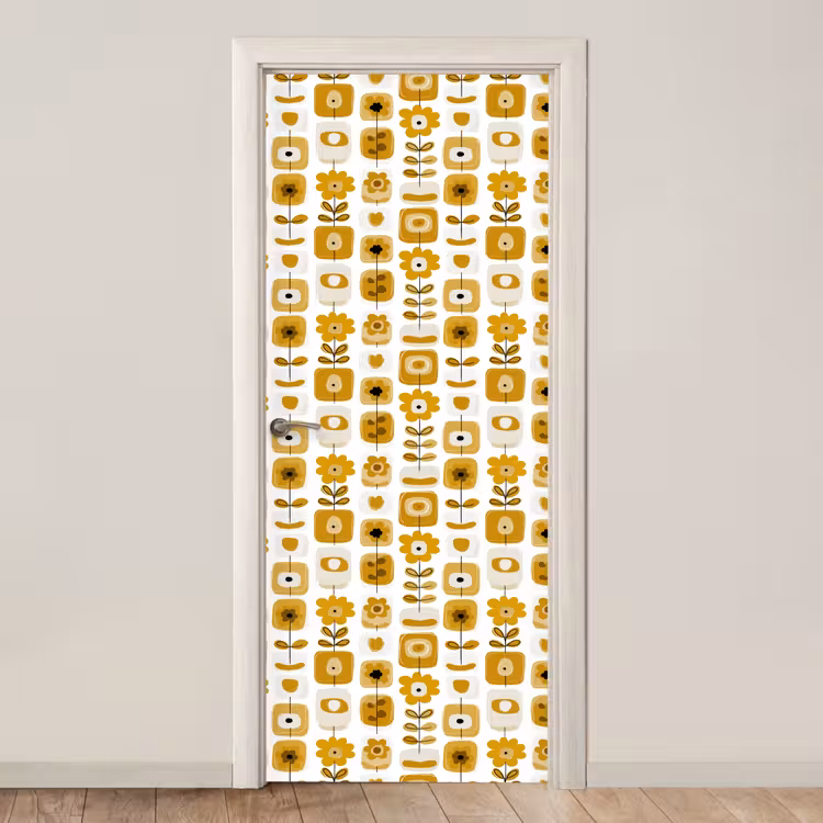 Retro - Abstract - Bloemen - Okergeel deurposter klein 289 -3d_beige