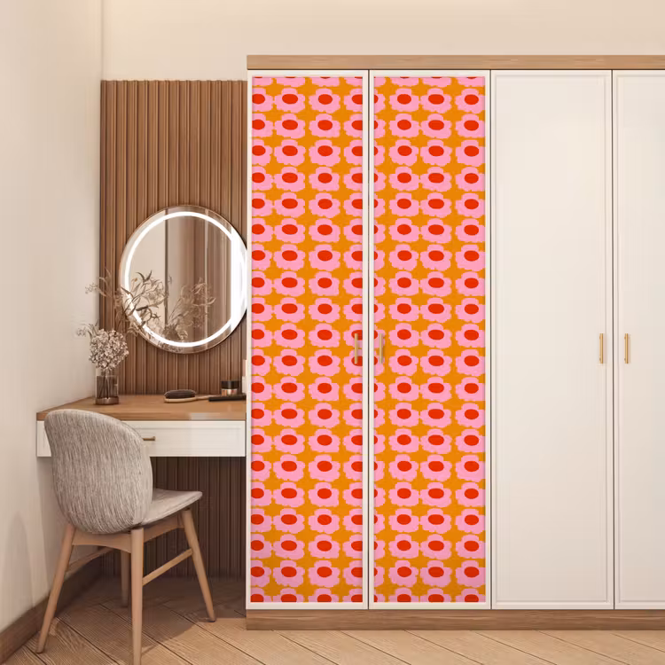 Retro - Bloemen - Roze deurposter klein 289 -sfeer3