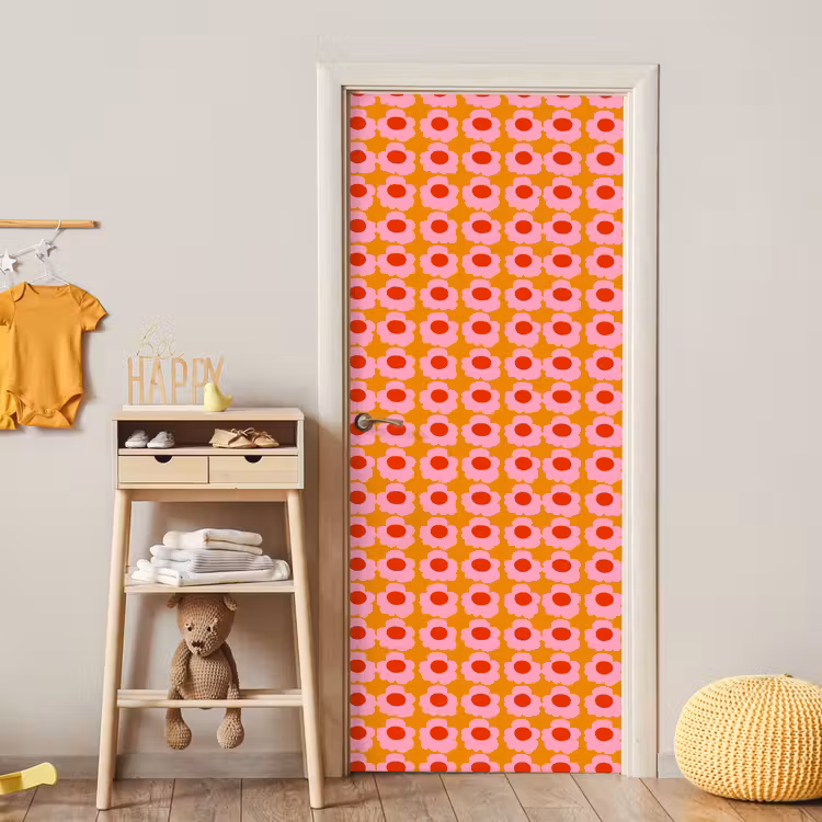 Retro - Bloemen - Roze deurposter klein 289 -sfeer4