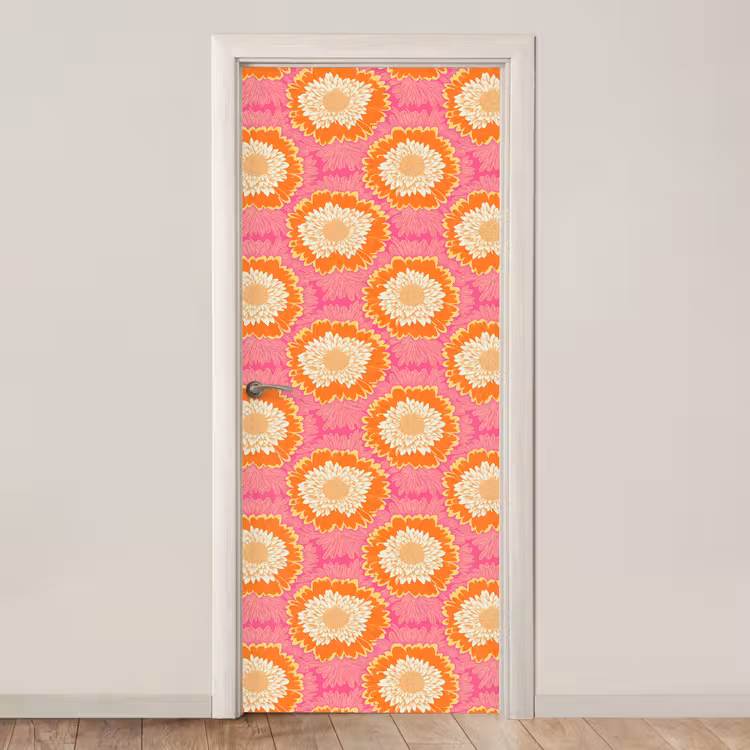 Retro - Bloemen - Kleurrijk deurposter klein 289 -3d_beige