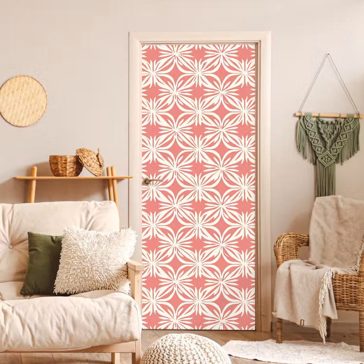 Roze - Bloemenmotief - Wit - Modern deurposter klein 289 -sfeer2
