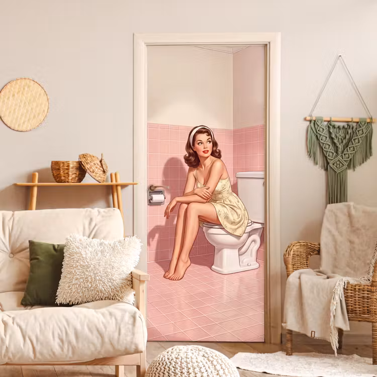Roze - Retro - Vrouw deurposter klein -sfeer2