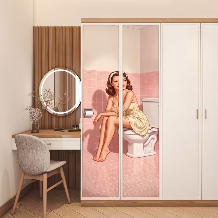 Roze - Retro - Vrouw deurposter klein -sfeer3