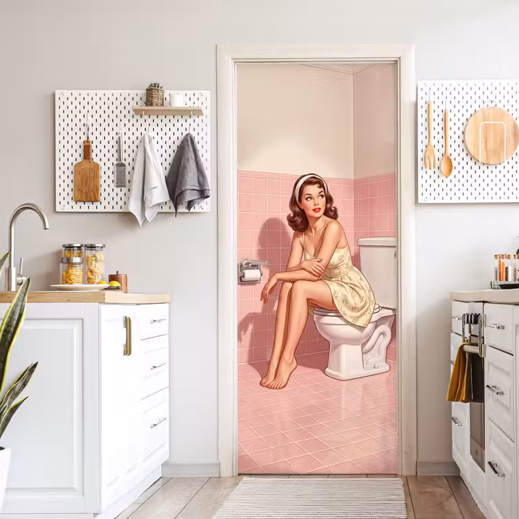 Roze - Retro - Vrouw deurposter klein -sfeer5