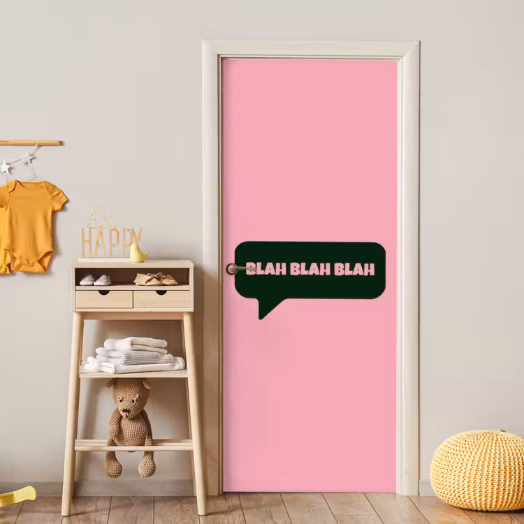 Roze - Tekstwolk - Groen - BLAH BLAH BLAH deurposter klein -sfeer4