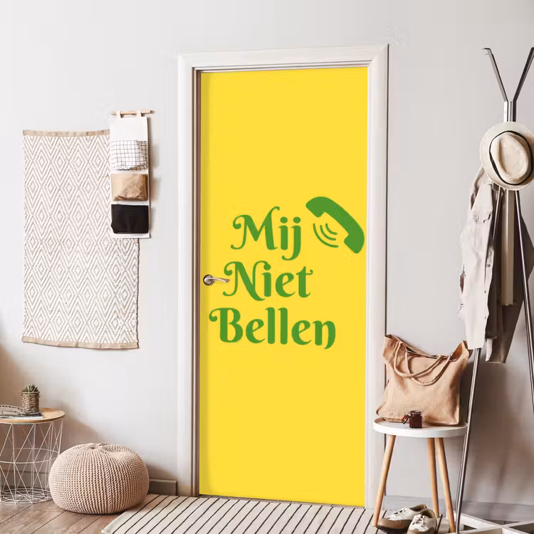 Mij niet bellen - Telefoon - Geel deurposter klein -sfeer6