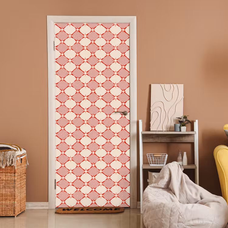 Ruiten - Sterren - Vintage - Oudroze - Rood deurposter klein 289 -sfeer1