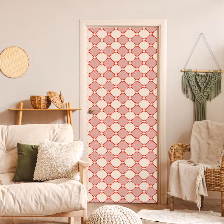 Ruiten - Sterren - Vintage - Oudroze - Rood deurposter klein 289 -sfeer2
