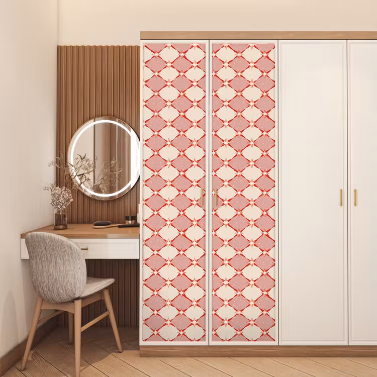 Ruiten - Sterren - Vintage - Oudroze - Rood deurposter klein 289 -sfeer3