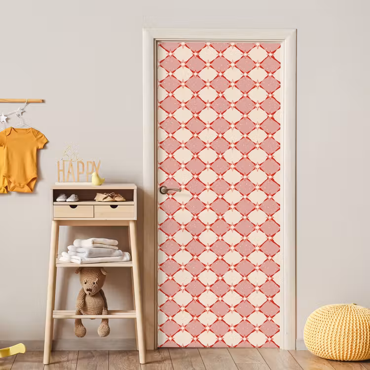 Ruiten - Sterren - Vintage - Oudroze - Rood deurposter klein 289 -sfeer4