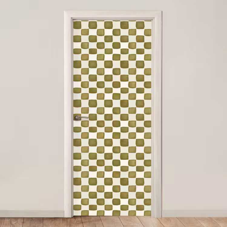 Schaak - Patroon - Groen deurposter klein 289 -3d_beige