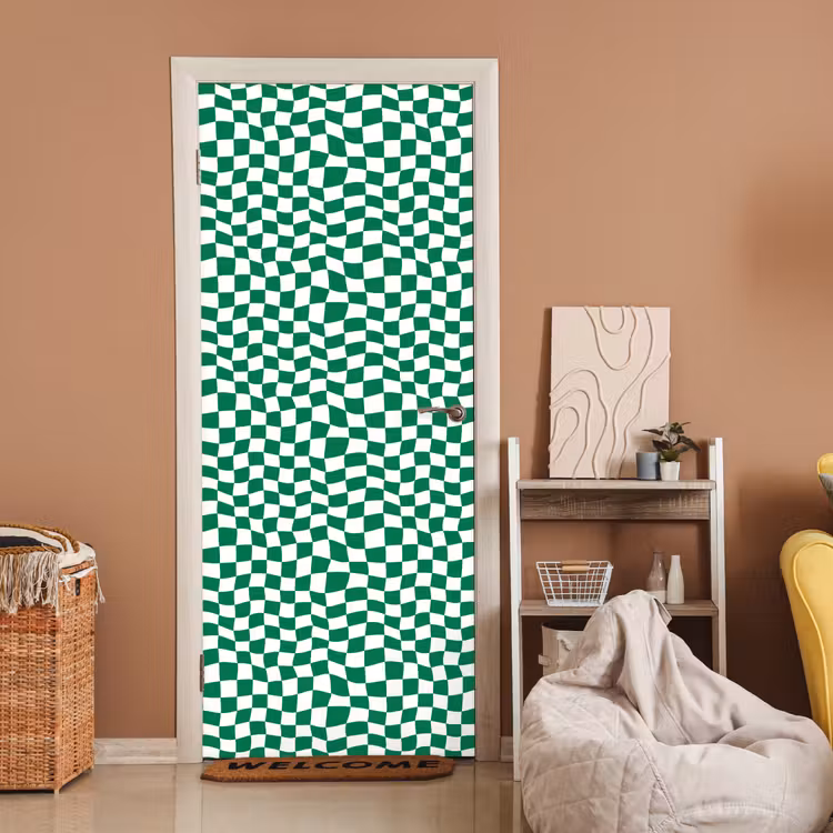 Schaakbord - Golvend - Groen deurposter klein 289 -sfeer1