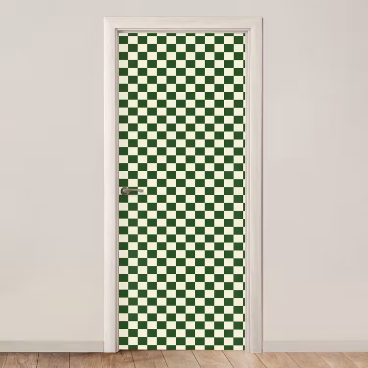 Schaakbord - Patroon - Groen deurposter klein 289 -3d_beige