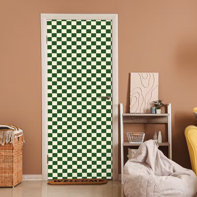 Schaakbord - Patroon - Groen deurposter klein 289 -sfeer1