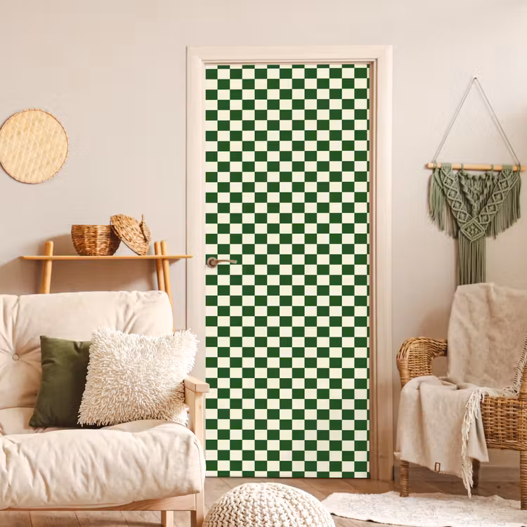 Schaakbord - Patroon - Groen deurposter klein 289 -sfeer2