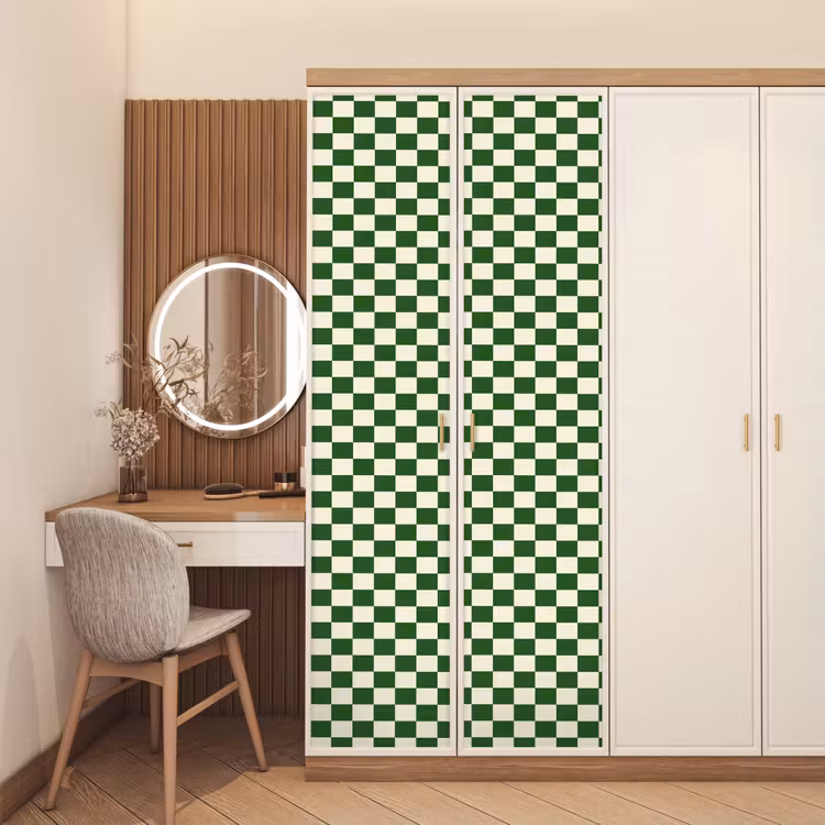 Schaakbord - Patroon - Groen deurposter klein 289 -sfeer3