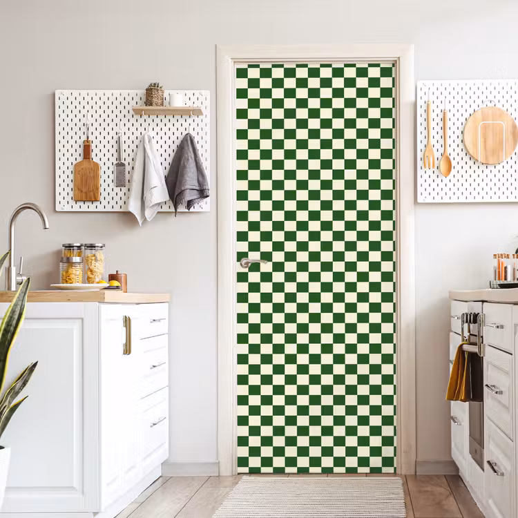 Schaakbord - Patroon - Groen deurposter klein 289 -sfeer5