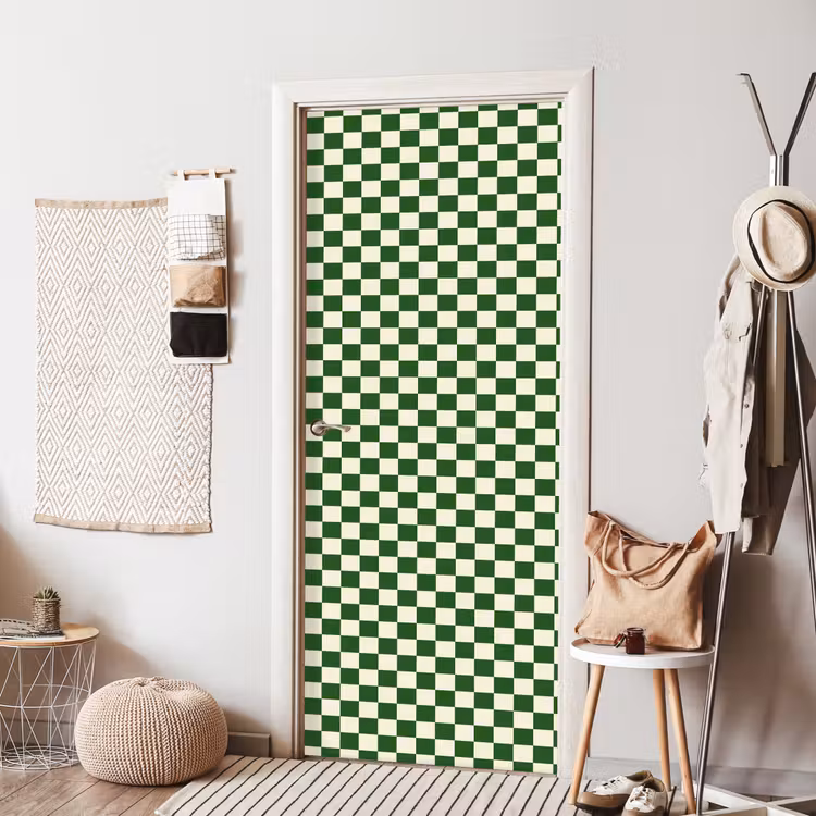 Schaakbord - Patroon - Groen deurposter klein 289 -sfeer6