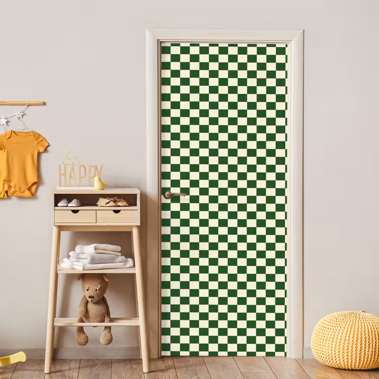 Schaakbord - Patroon - Groen deurposter klein 289 -sfeer4