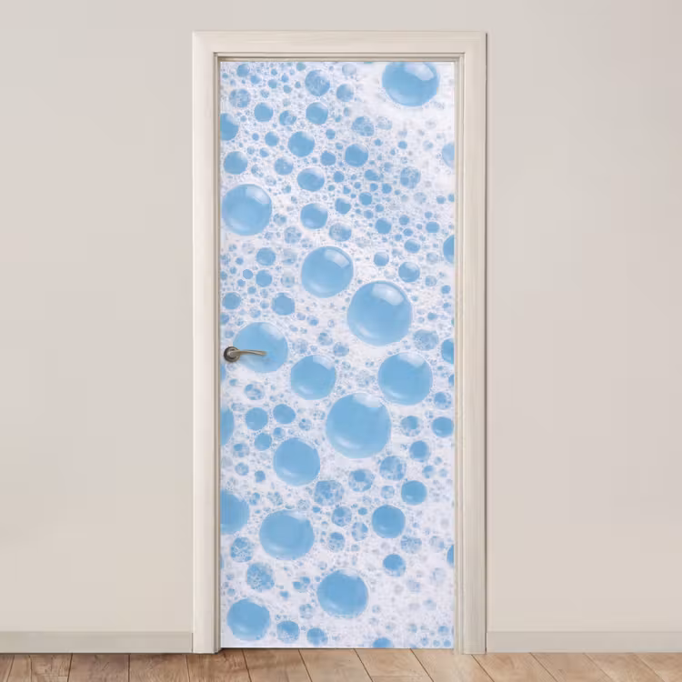 Schuim - Bubbels - Blauw deurposter klein -3d_beige