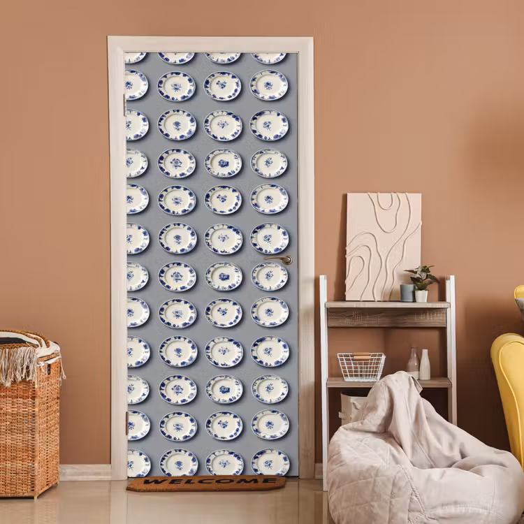 Borden - Bloemen - Blauw - Wit deurposter klein 289 -sfeer1