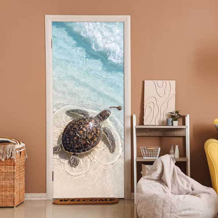 Schildpad - Helder water - Strand - Dieren - Natuur deurposter klein -sfeer1