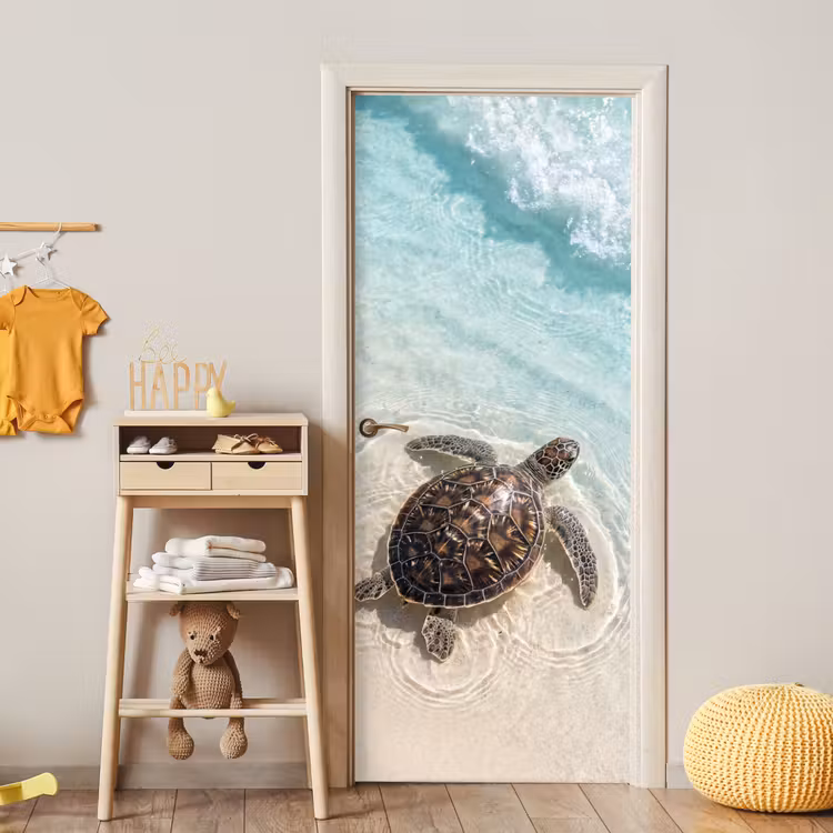 Schildpad - Helder water - Strand - Dieren - Natuur deurposter klein -sfeer4