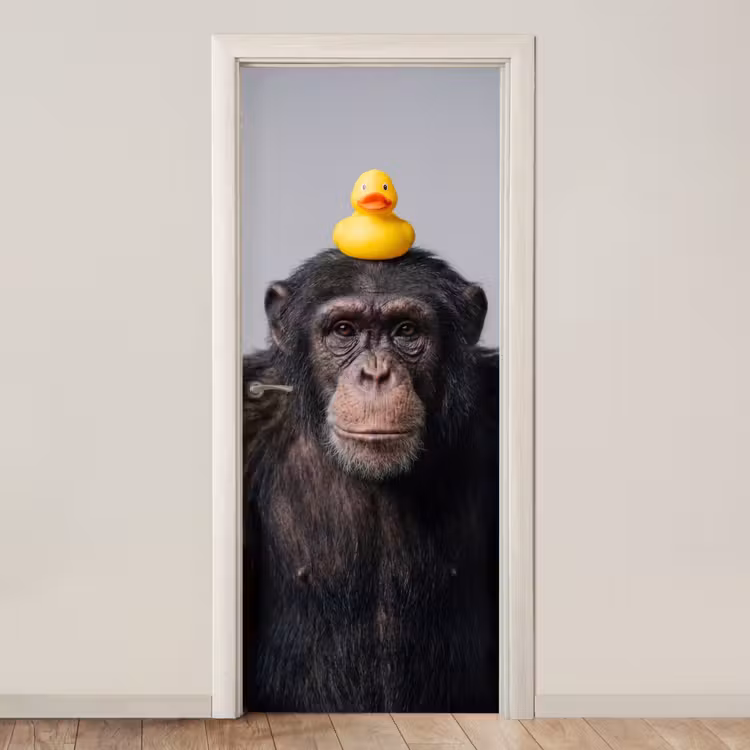 Chimpansee - Badeend - Grijs deurposter klein -3d_beige