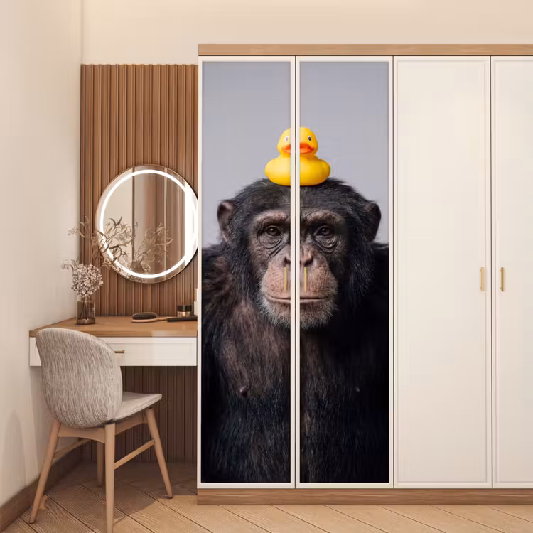 Chimpansee - Badeend - Grijs deurposter klein -sfeer3