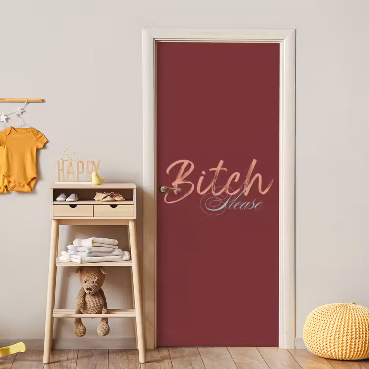 Bitch please - Rood - Blauw deurposter klein -sfeer4