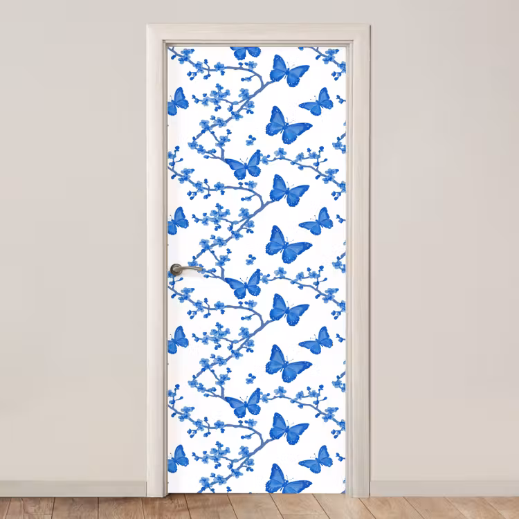 Vlinder - Bloemen - Blauw deurposter klein 289 -3d_beige