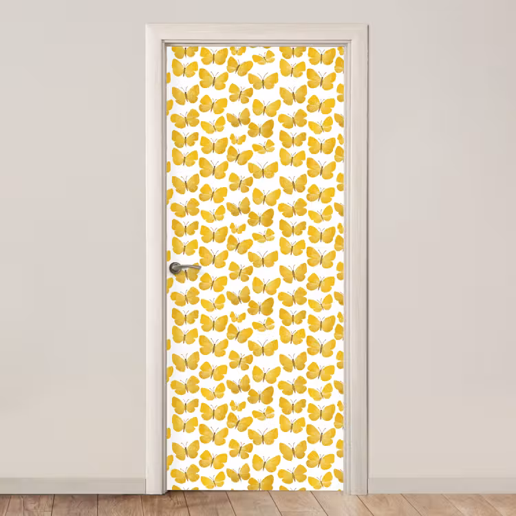 Vlinders - Botanisch - Illustratie - Geel - Wit deurposter klein 289 -3d_beige
