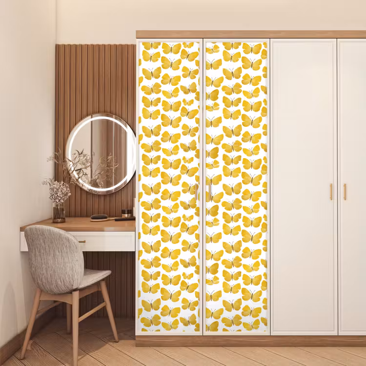 Vlinders - Botanisch - Illustratie - Geel - Wit deurposter klein 289 -sfeer3