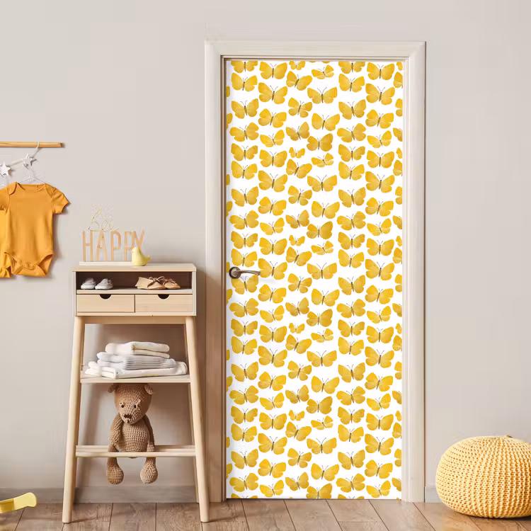 Vlinders - Botanisch - Illustratie - Geel - Wit deurposter klein 289 -sfeer4