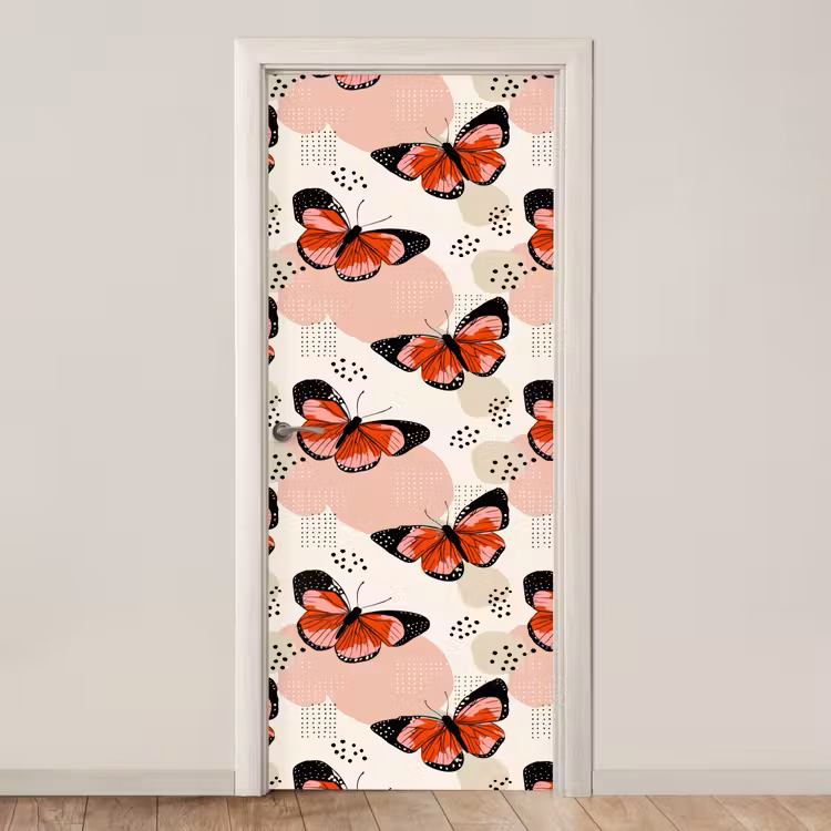 Vlinders - Retro - Kleurrijk deurposter klein 289 -3d_beige