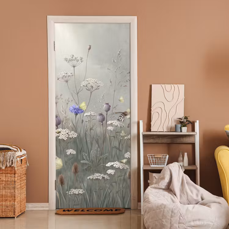 Vlinders - Wildbloemen - Illustratie - Kleurrijk deurposter klein -sfeer1