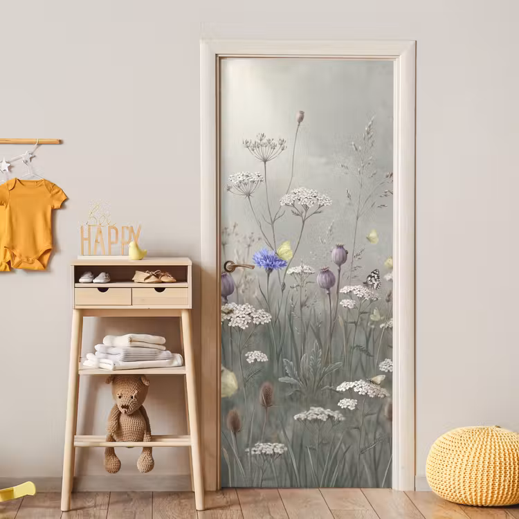 Vlinders - Wildbloemen - Illustratie - Kleurrijk deurposter klein -sfeer4