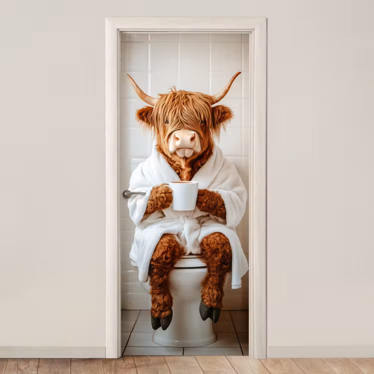 Schotse Hooglander - WC - Badjas - Modern - Dieren deurposter klein -3d_beige