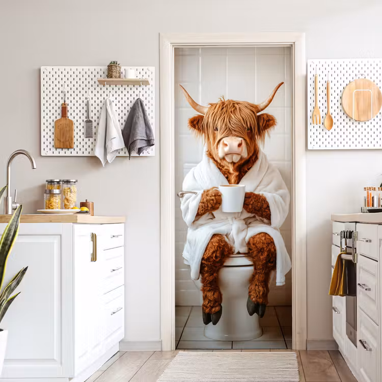 Schotse Hooglander - WC - Badjas - Modern - Dieren deurposter klein -sfeer5