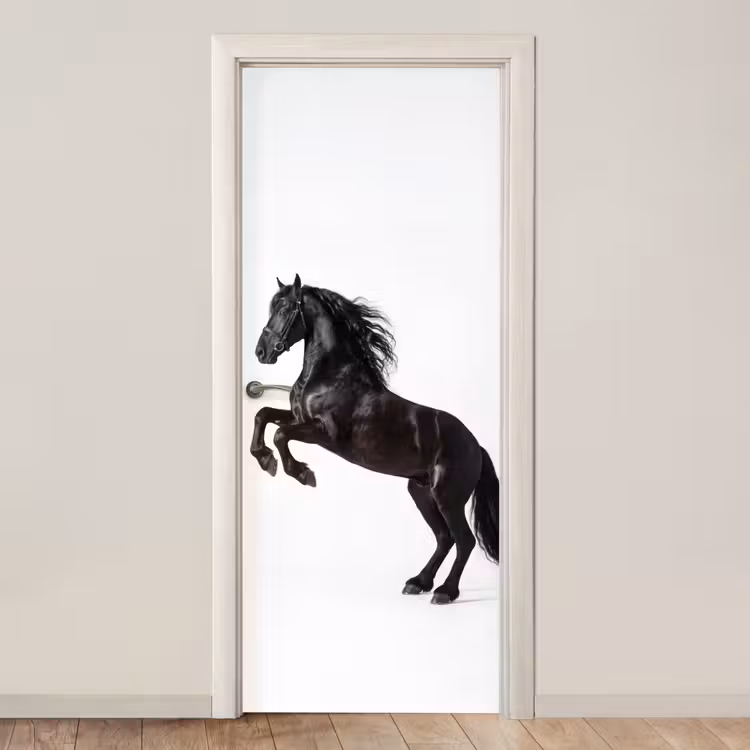 Zwart - Paard - Portret deurposter klein -3d_beige