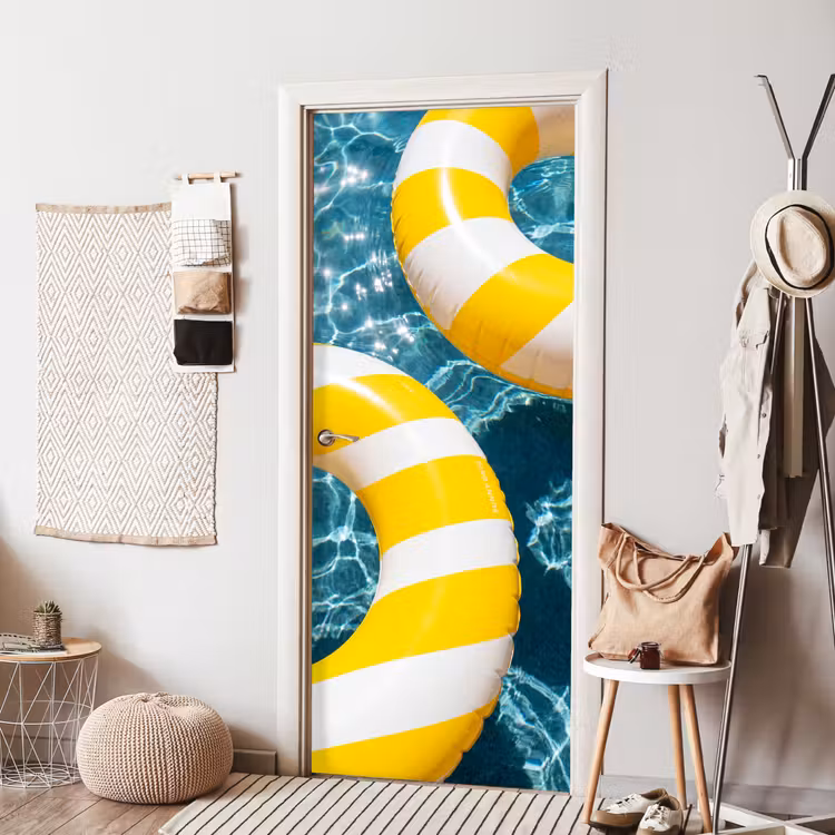 Zwembad - Zwembanden - Zomer - Geel - Blauw deurposter klein -sfeer6