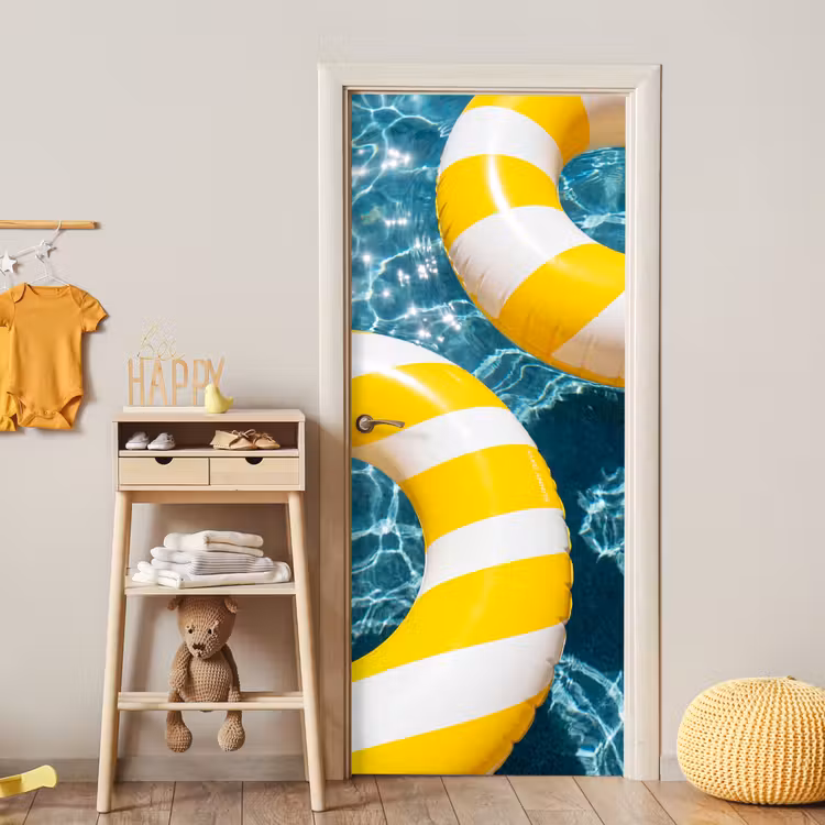 Zwembad - Zwembanden - Zomer - Geel - Blauw deurposter klein -sfeer4
