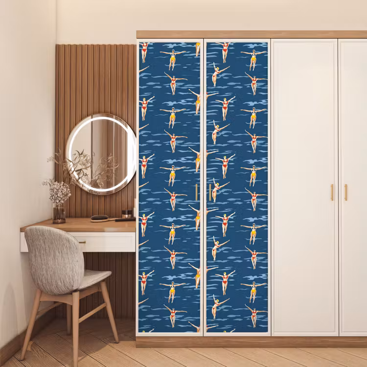 Zwemsters- Retro - Blauw deurposter klein 289 -sfeer3