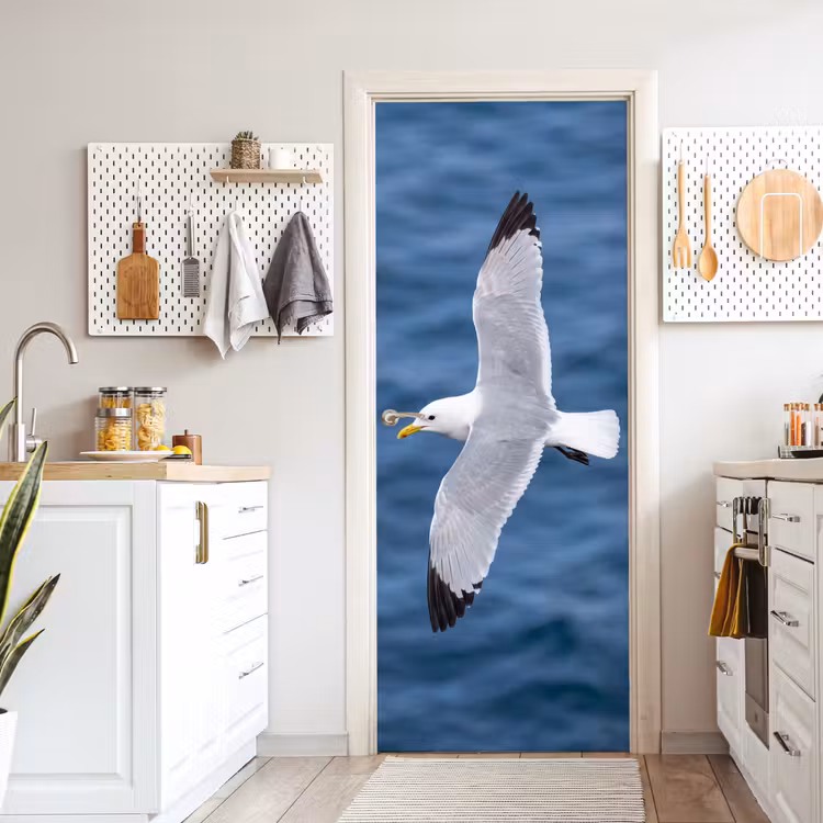 Zeemeeuw - Oceaan - Blauw deurposter klein -sfeer5